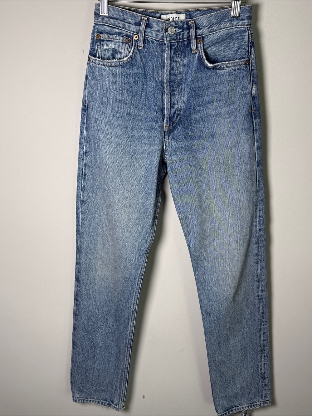 AGOLDE 90s Pinch Waist High Rise Straight Jeans Sz 24 Light Wash Organic Cotton